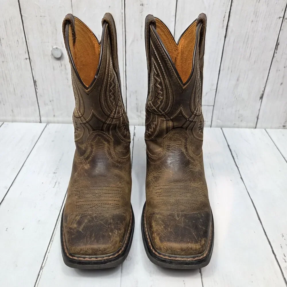 Ariat Kid's Work Hog Brown Leather Western Boot Youth Size 1 Boys 10042412 GUC